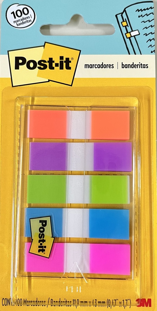 NOTAS ADHESIVAS BANDERITAS 3M POST IT 5 COL ULTRA  C/100H 683-5AB