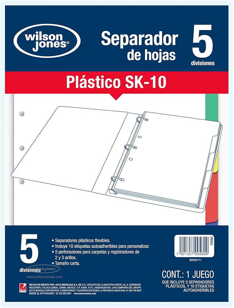 SEPARADOR ACCO DE PLASTICO SK-10 P0560 5 DIVISIONES
