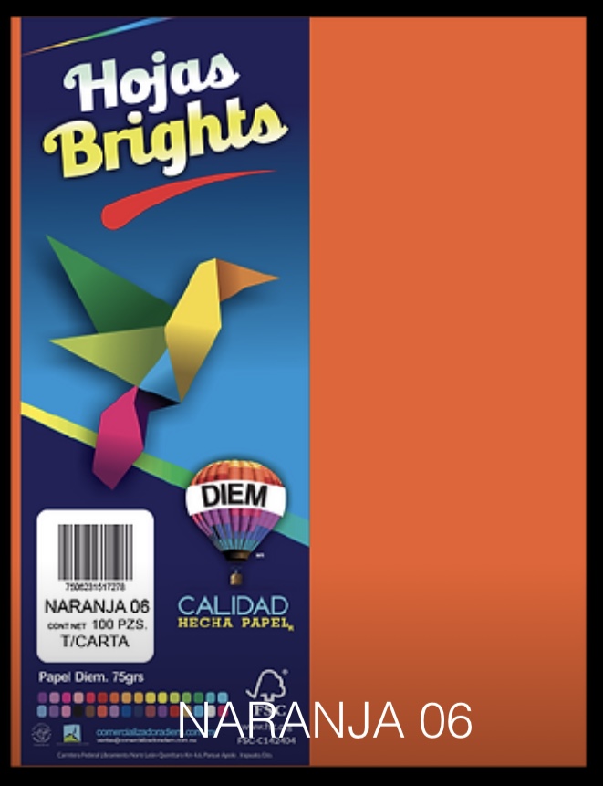 PAPEL DIEM CARTA BRIGHTS PTE C/100 06 NARANJA