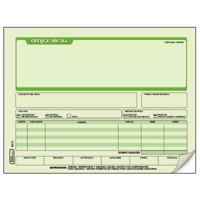 BLOCK ISI 011 CHEQUE POLIZA 1/2 OFICIO