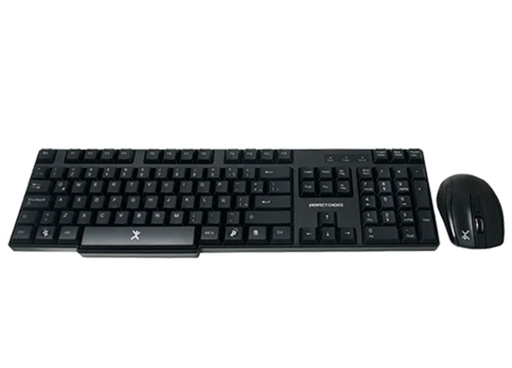 [07-200994] KIT TECLADO ANTIDERRAMES / MOUSE OPTICO INALAMBRICO PERFECT CHOICE NEGRO