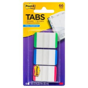 [12-01101] NOTAS ADHESIVAS BANDERITA RÍGIDA 3M TABS 686L-GBR 3COLOR C/66 25X38MM