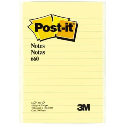 [13-3M660] NOTAS 3M POST IT 660 AMARILLAS RAYADAS 4X6 100HOJAS
