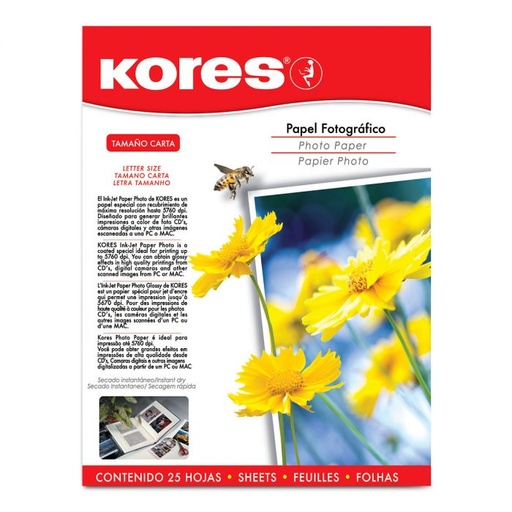[10-262042] PAPEL FOTOGRAFICO KORES PTE. C/25 HOJAS