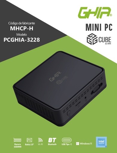 [PCGHIA-3228] MINI PC GHIA GCUBE / INTEL CELERON N4020 DUAL CORE 1.10GHZ / 4G RAM / 128GB SSD / WIN 11HOME