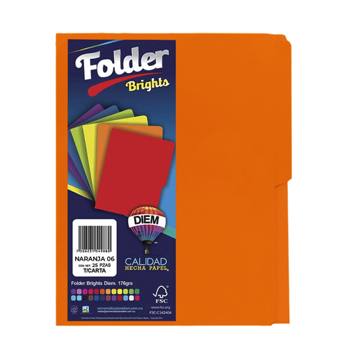 [10-657064] FOLDER BRIGHTS DIEM PTE. C/25 PZAS. NARANJA