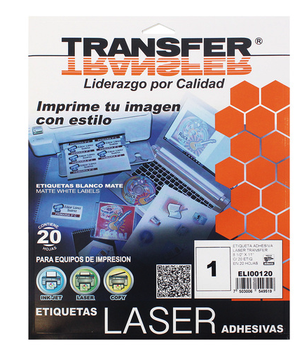 [10-452140] ETIQUETA LASER TAMAÑO CARTA TRANSFER C/20H