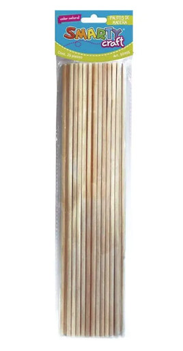 [742025-25] PALITO DE MADERA REDONDO 30CM C/25 PIEZAS
