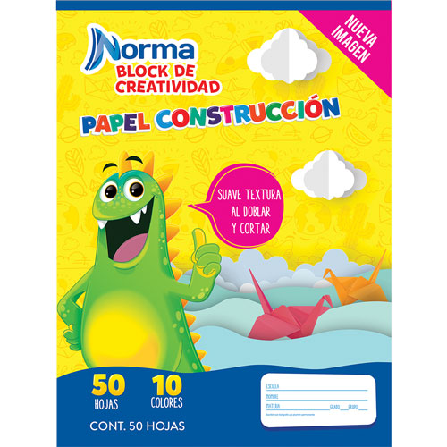 [13-337157] BLOCK NORMA PAPEL CONSTRUCCION T/CARTA 50HOJAS 10 COLORES