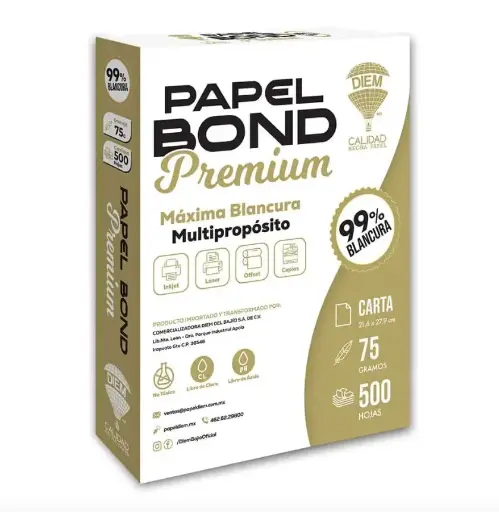 [10-657370] HOJA BOND DIEM PREMIUM CARTA 500HOJAS 99%BLANCO 75GR.