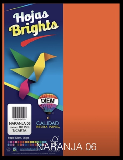 [10-657112] PAPEL DIEM CARTA BRIGHTS PTE C/100 06 NARANJA