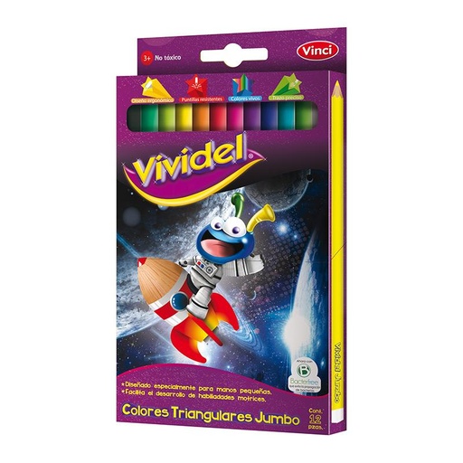 [10-170075] COLORES VIVIDEL TRIANGULAR JUMBO CAJA C/12 PZAS.