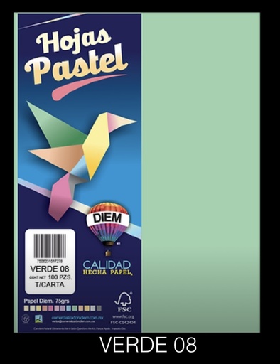 [10-657184] PAPEL CARTA PASTEL PTE. C/100 08 VERDE