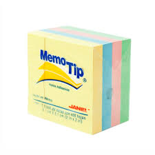 [10-590836] NOTAS ADHESIVAS MEMO TIP JANEL MINI CUBO PASTEL 4 COLORES